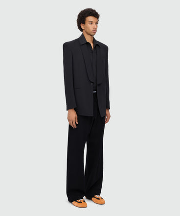 Black wool trousers with logo elasticated waistband