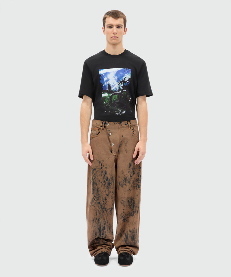 Beige washed denim five-pocket trousers 23 Uomo 