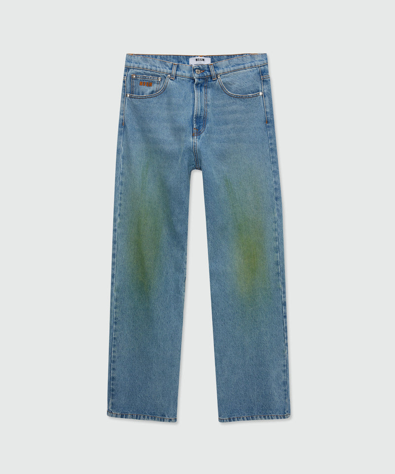 Medium-wash denim trousers with localized distressing, five-pocket design 84 Uomo 