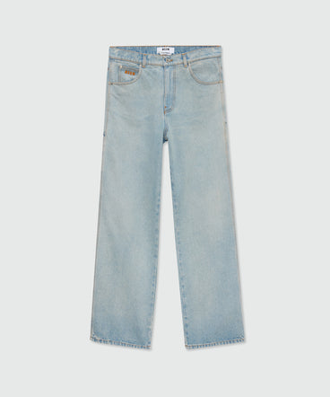 Light-wash denim workwear five-pocket trousers