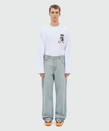 Light-wash denim workwear five-pocket trousers