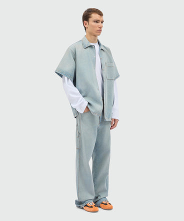 Light-wash denim workwear five-pocket trousers