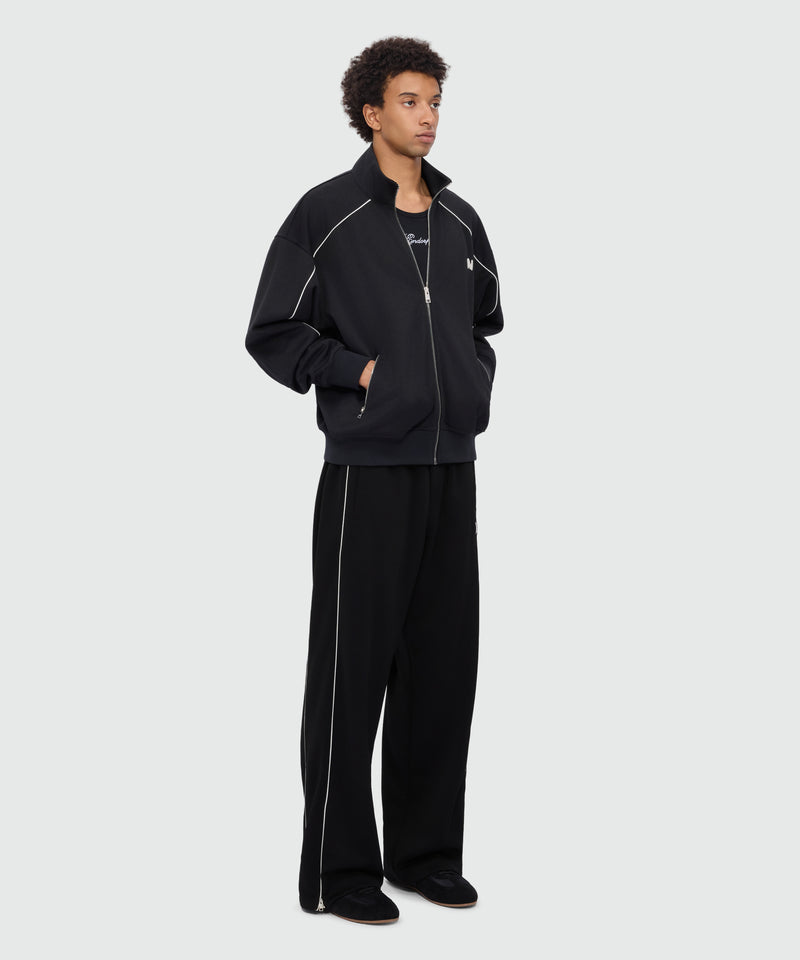 Black double pique trousers with contrast inserts and MWAVE embroidery on the leg 99 Uomo 