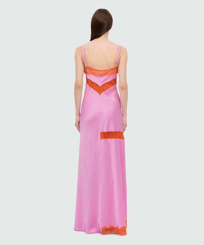 Pink satin long dress with lace inserts - MSGM Official Pink satin long dress with lace inserts - MSGM Official
