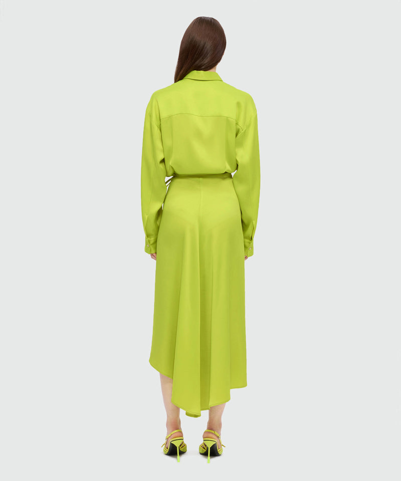 Lime satin midi dress with pareo-style skirt - MSGM Official Lime satin midi dress with pareo-style skirt - MSGM Official