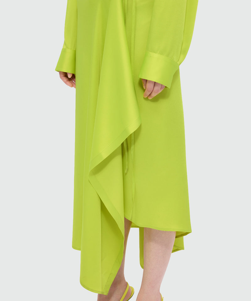 Lime satin midi dress with pareo-style skirt - MSGM Official Lime satin midi dress with pareo-style skirt - MSGM Official