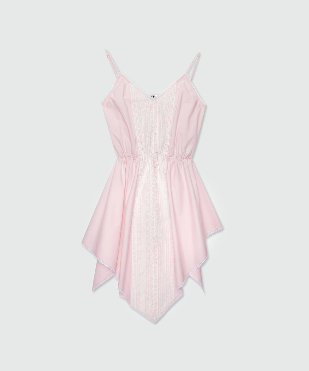 Pink cotton poplin slip dress with lace inserts - MSGM Official