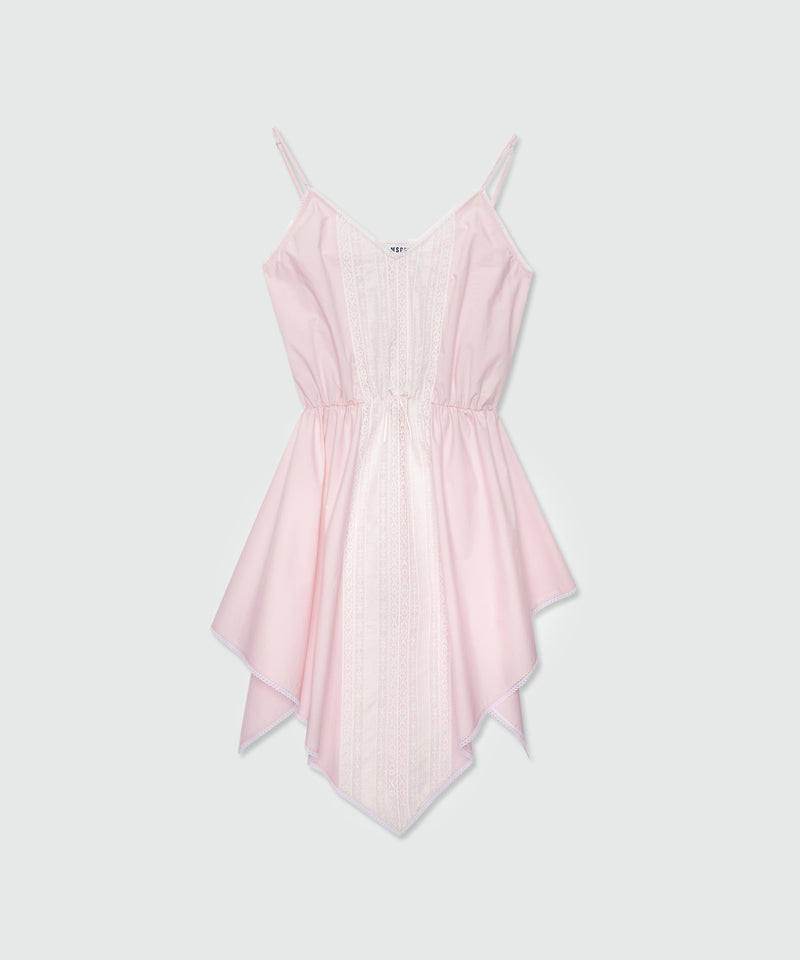 Pink cotton poplin slip dress with lace inserts - MSGM Official Pink cotton poplin slip dress with lace inserts - MSGM Official