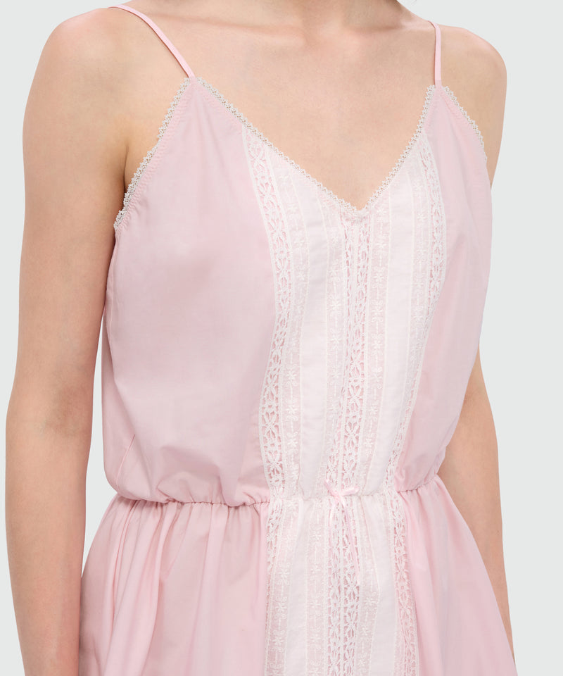 Pink cotton poplin slip dress with lace inserts - MSGM Official Pink cotton poplin slip dress with lace inserts - MSGM Official
