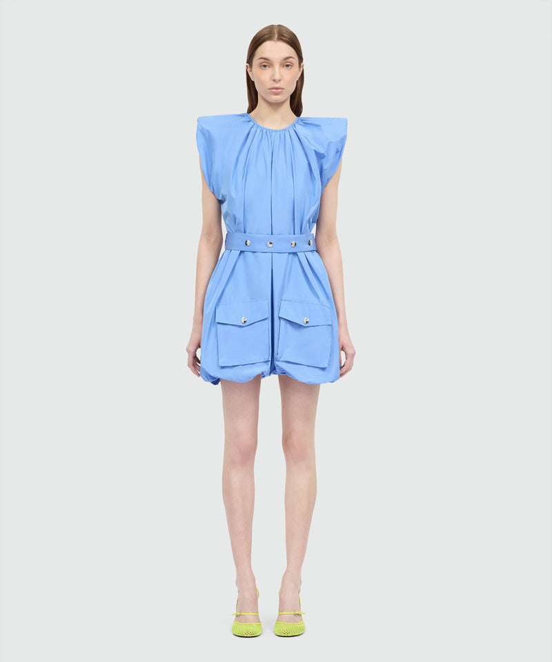 Light blue taffeta dress with straight shoulders and balloon skirt, be - MSGM Official Light blue taffeta dress with straight shoulders and balloon skirt, be - MSGM Official