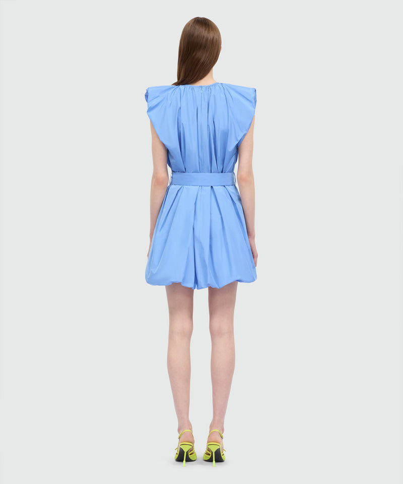 Light blue taffeta dress with straight shoulders and balloon skirt, be - MSGM Official Light blue taffeta dress with straight shoulders and balloon skirt, be - MSGM Official