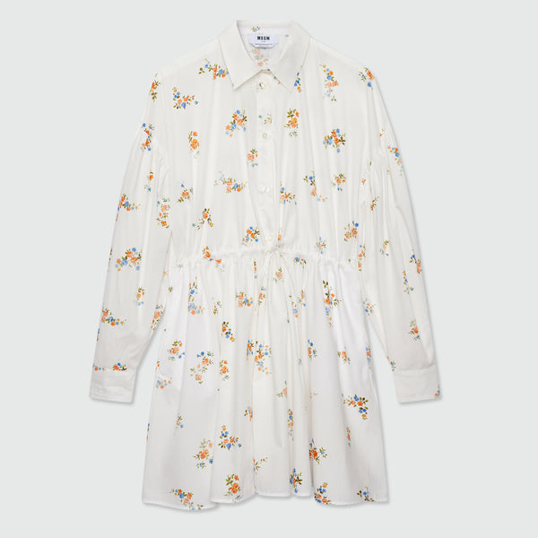 floral button down mini dress Off-white cotton poplin mini dress with micro floral print