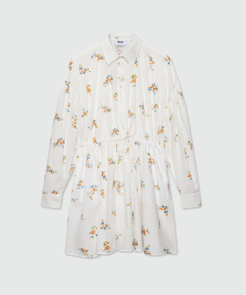 Off-white cotton poplin mini dress with micro floral print 02 Donna 