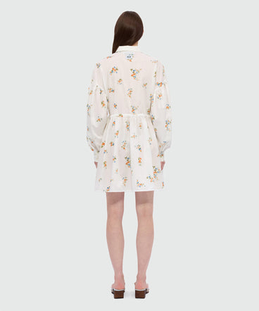 Off-white cotton poplin mini dress with micro floral print
