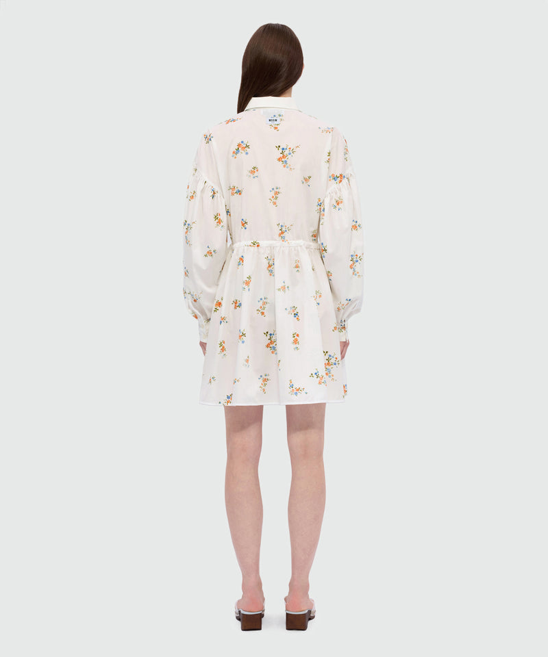 Off-white cotton poplin mini dress with micro floral print 02 Donna 