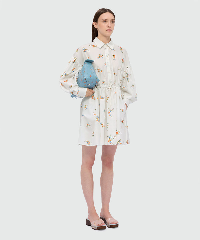 Off-white cotton poplin mini dress with micro floral print 02 Donna 