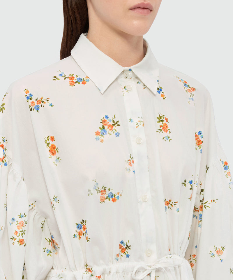 Off-white cotton poplin mini dress with micro floral print 02 Donna 