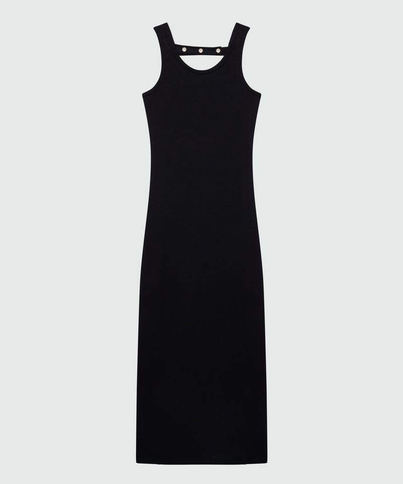 Black long ribbed cotton dress with back neckline - MSGM Official Black long ribbed cotton dress with back neckline - MSGM Official