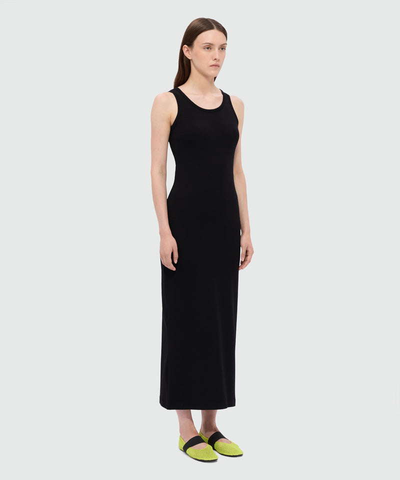 Black long ribbed cotton dress with back neckline Black long ribbed cotton dress with back neckline