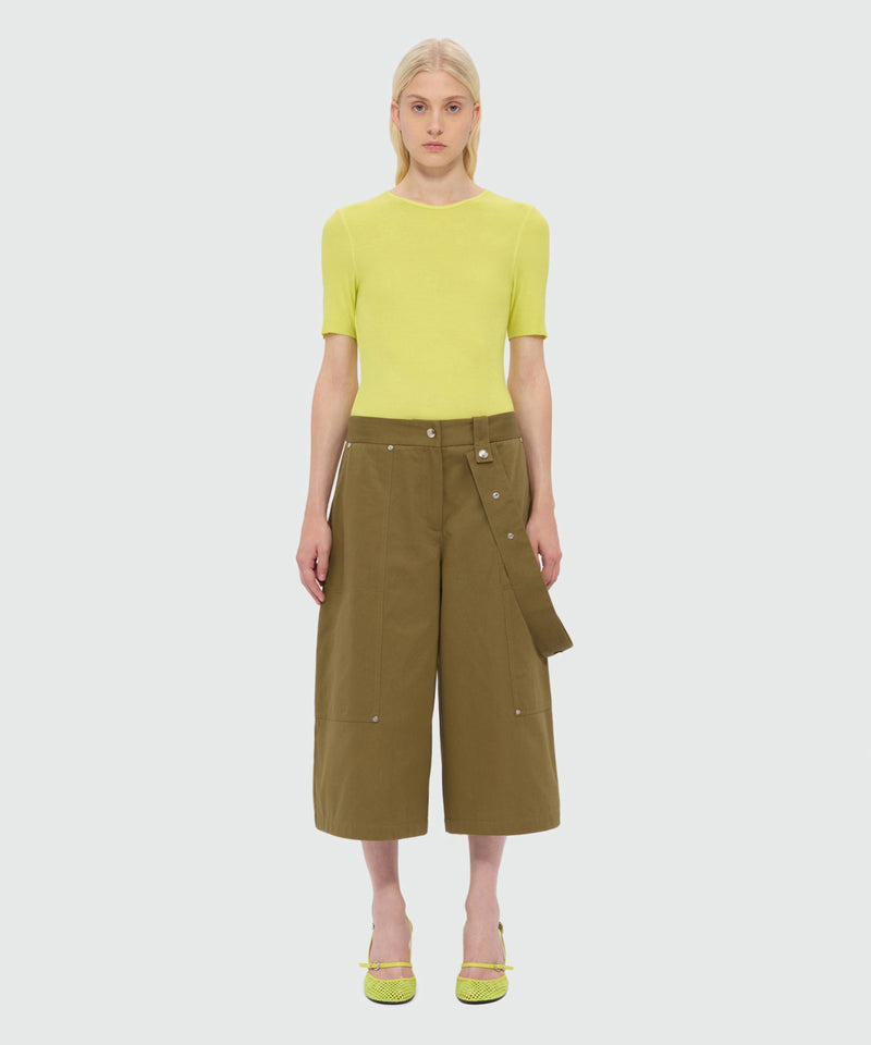 Military green cotton gabardine trousers with patch pockets and removable decorative belt 37 Donna 