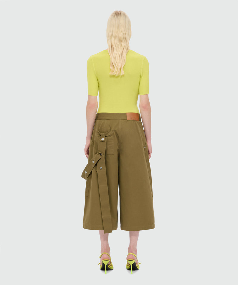Military green cotton gabardine trousers with patch pockets and removable decorative belt 37 Donna 