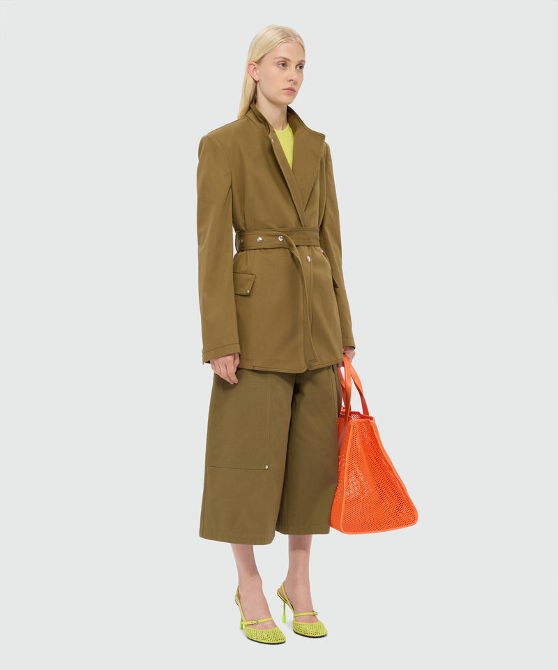 Military green cotton gabardine trousers with patch pockets and removable decorative belt 37 Donna 