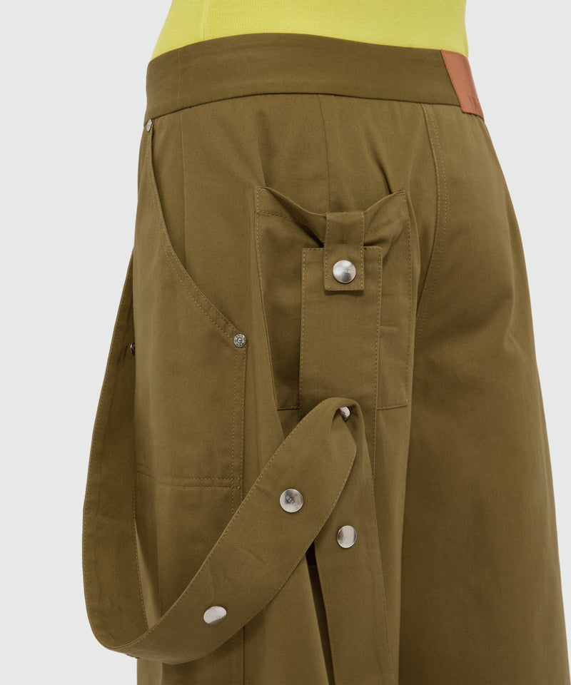 Military green cotton gabardine trousers with patch pockets and removable decorative belt 37 Donna 