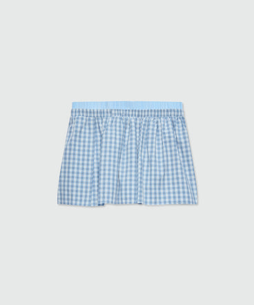 Light blue micro-check cotton Bermuda shorts with layered skirt