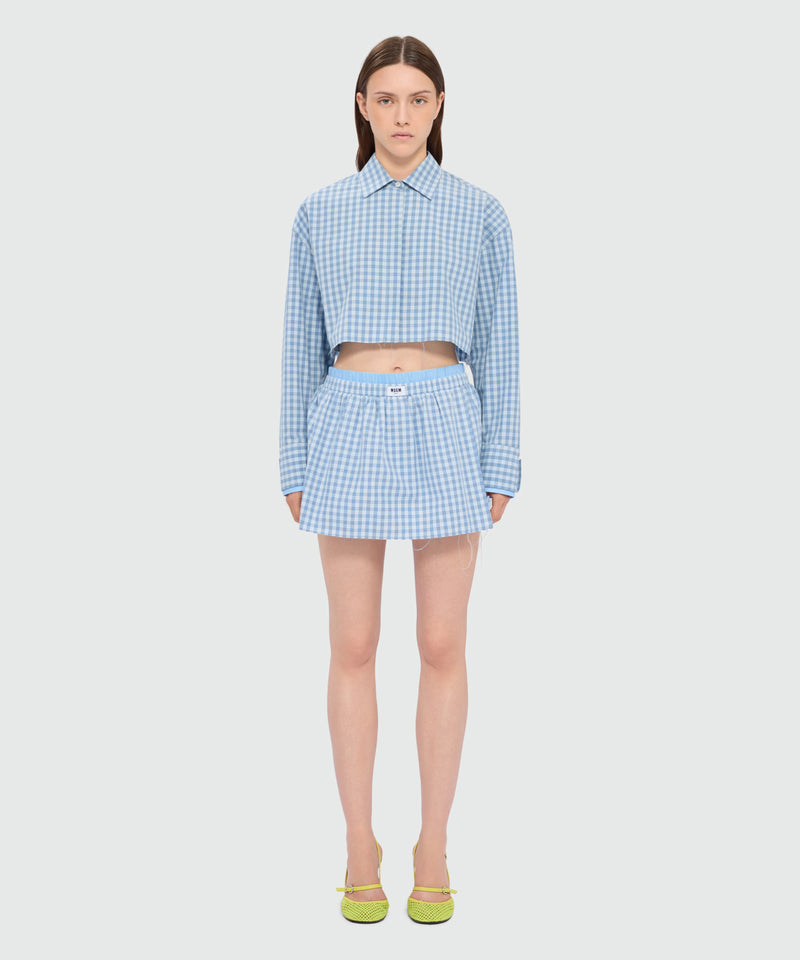 Light blue micro-check cotton Bermuda shorts with layered skirt 84 Donna 