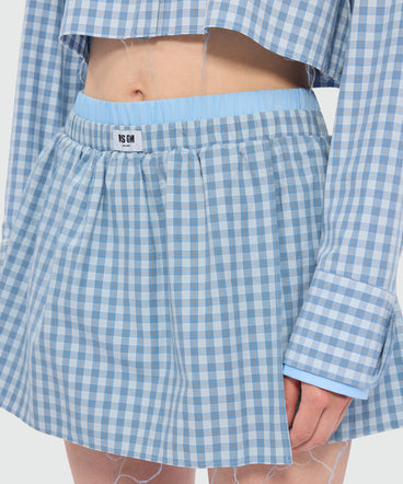 Light blue micro-check cotton Bermuda shorts with layered skirt
