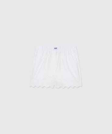 Off-white poplin Bermuda shorts with Sangallo embroidery and scalloped hem