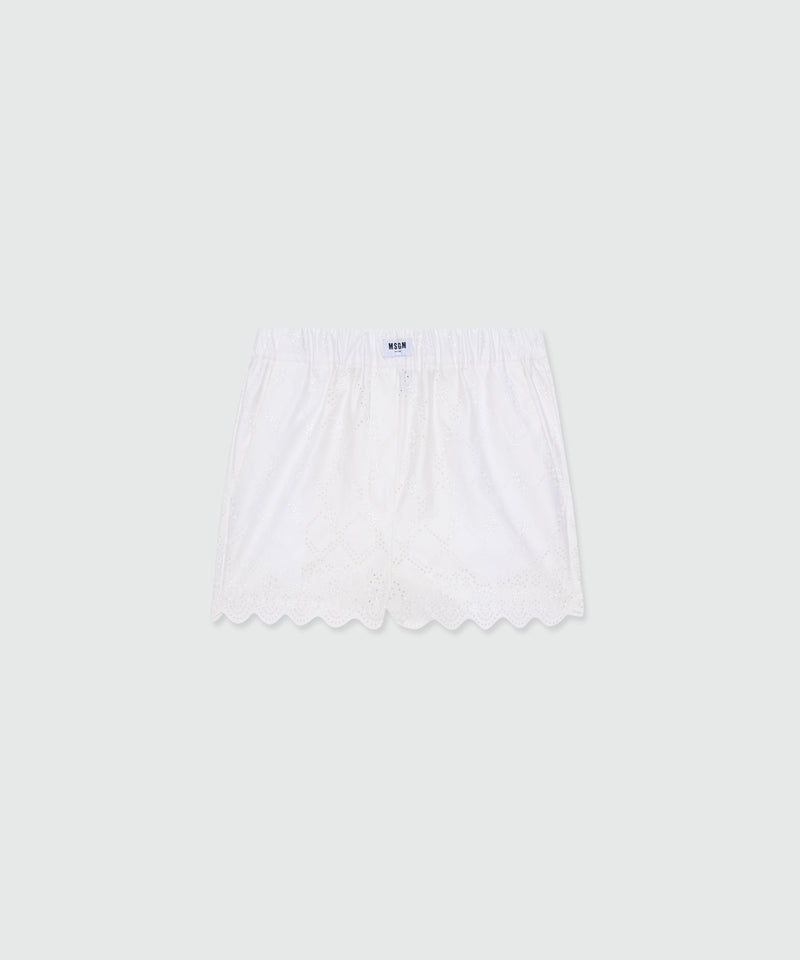 Off-white poplin Bermuda shorts with Sangallo embroidery and scalloped hem 02 Donna 