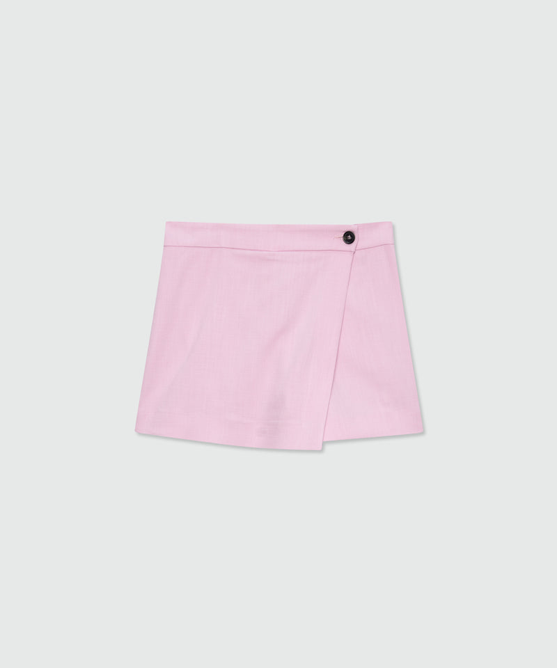 Pink viscose-blend canvas shorts with wrap closure and visible button 12 Donna 