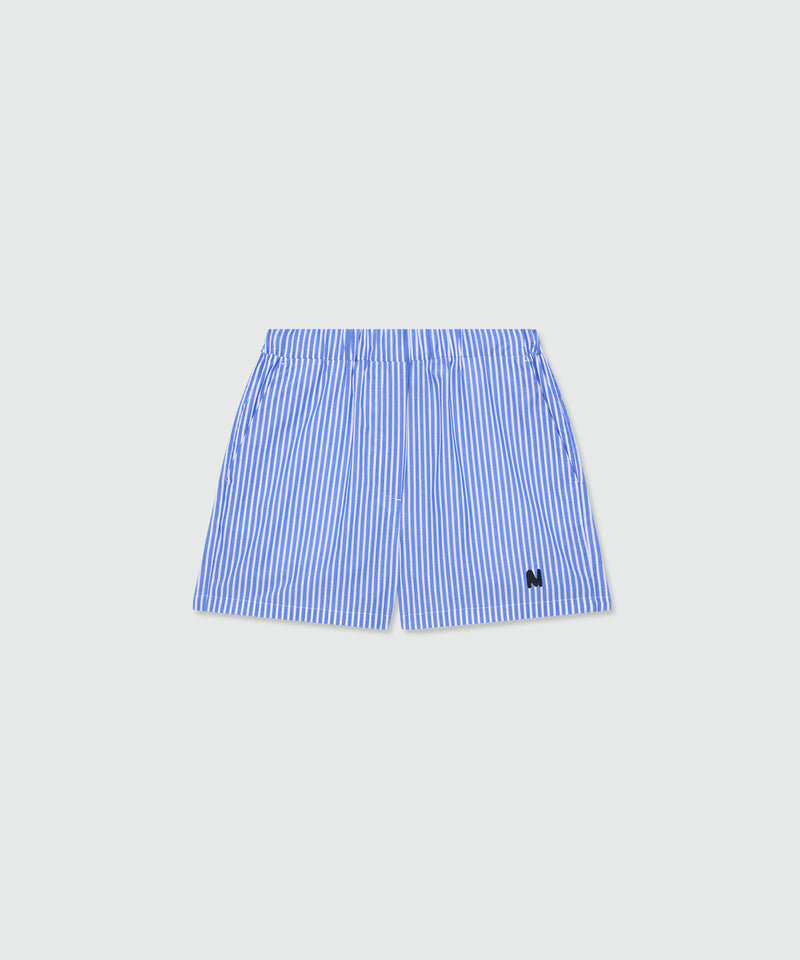 Blue striped poplin Bermuda shorts with embroidered hem 84 Donna 