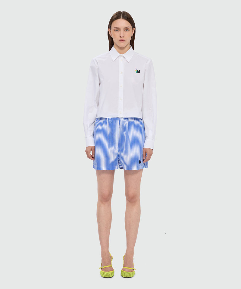 Blue striped poplin Bermuda shorts with embroidered hem 84 Donna 