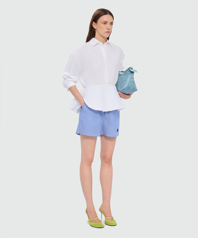 Blue striped poplin Bermuda shorts with embroidered hem 84 Donna 