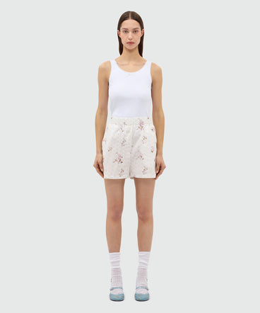 Off-white poplin Bermuda shorts with all-over print