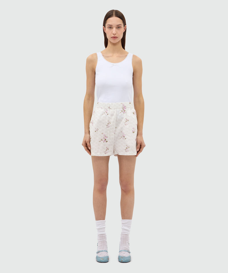 Off-white poplin Bermuda shorts with all-over print 02 Donna 