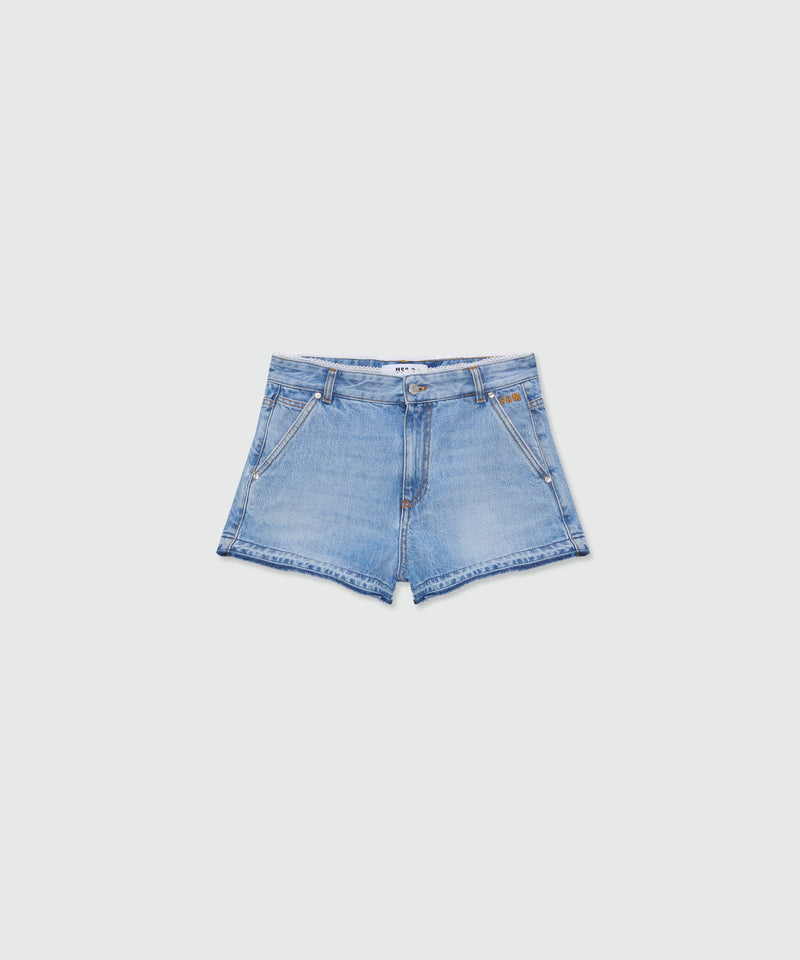 Light blue stone-washed denim shorts with lace detail at the waist 83 Donna 