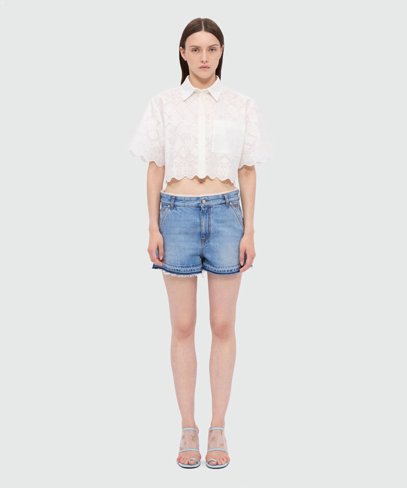 Light blue stone-washed denim shorts with lace detail at the waist 83 Donna 