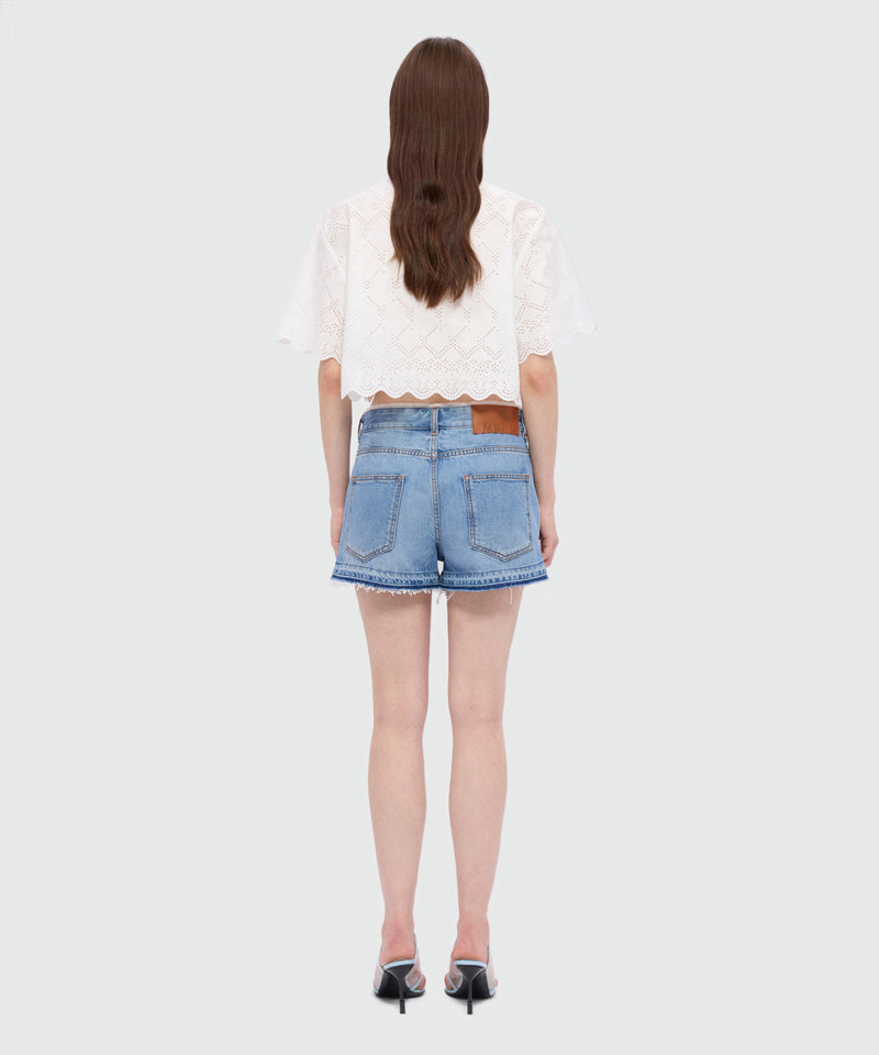 Light blue stone-washed denim shorts with lace detail at the waist 83 Donna 