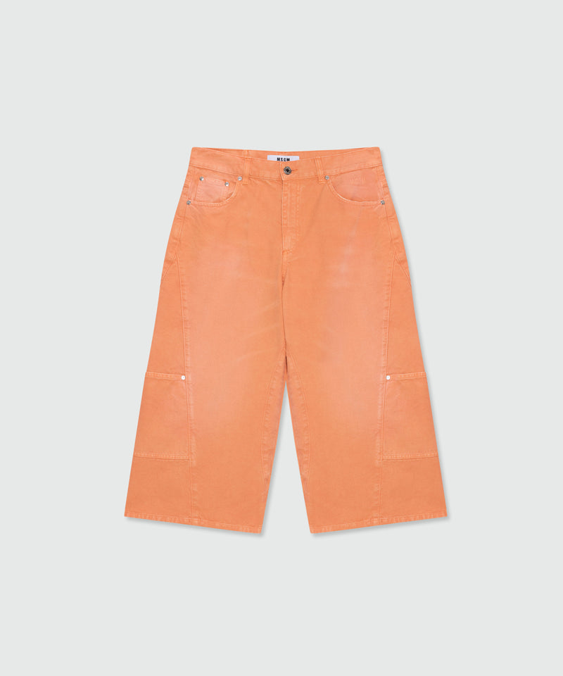 Orange cotton canvas culottes with aged-effect wash 10 Donna 