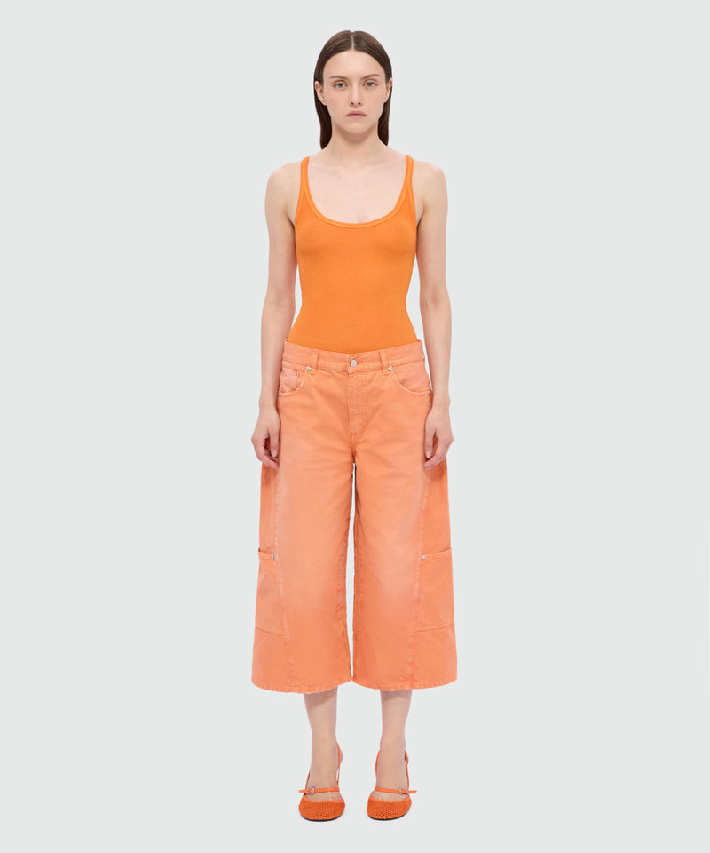 Orange cotton canvas culottes with aged-effect wash 10 Donna 