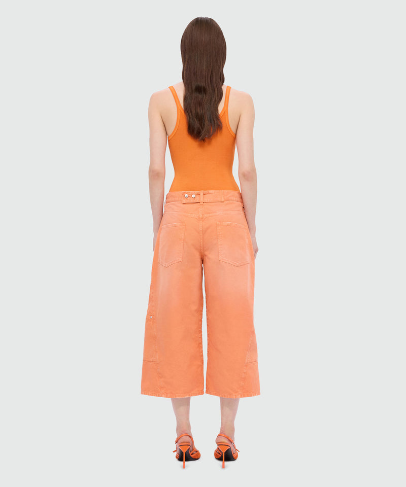 Orange cotton canvas culottes with aged-effect wash 10 Donna 