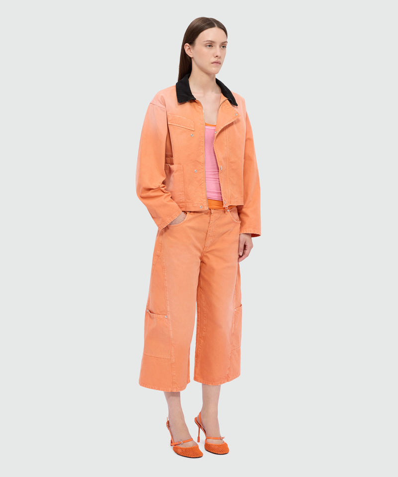 Orange cotton canvas culottes with aged-effect wash 10 Donna 