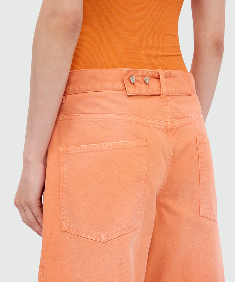 Orange cotton canvas culottes with aged-effect wash 10 Donna 