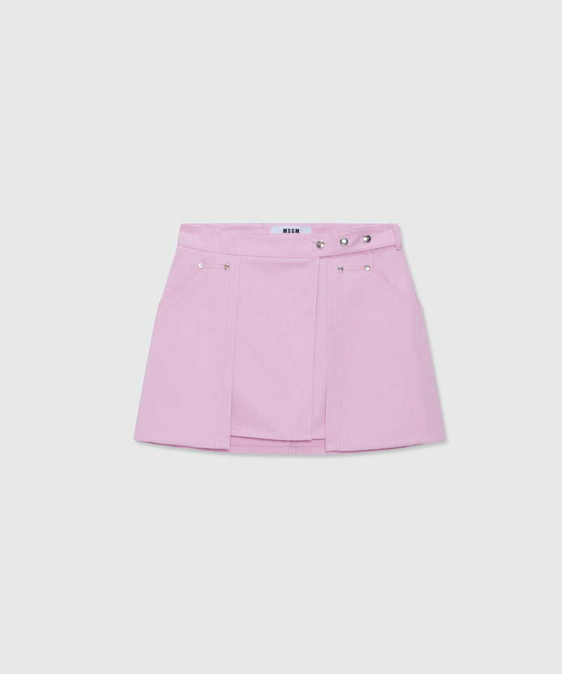 Pink cotton gabardine wrap miniskirt with metal buttons 12 Donna 