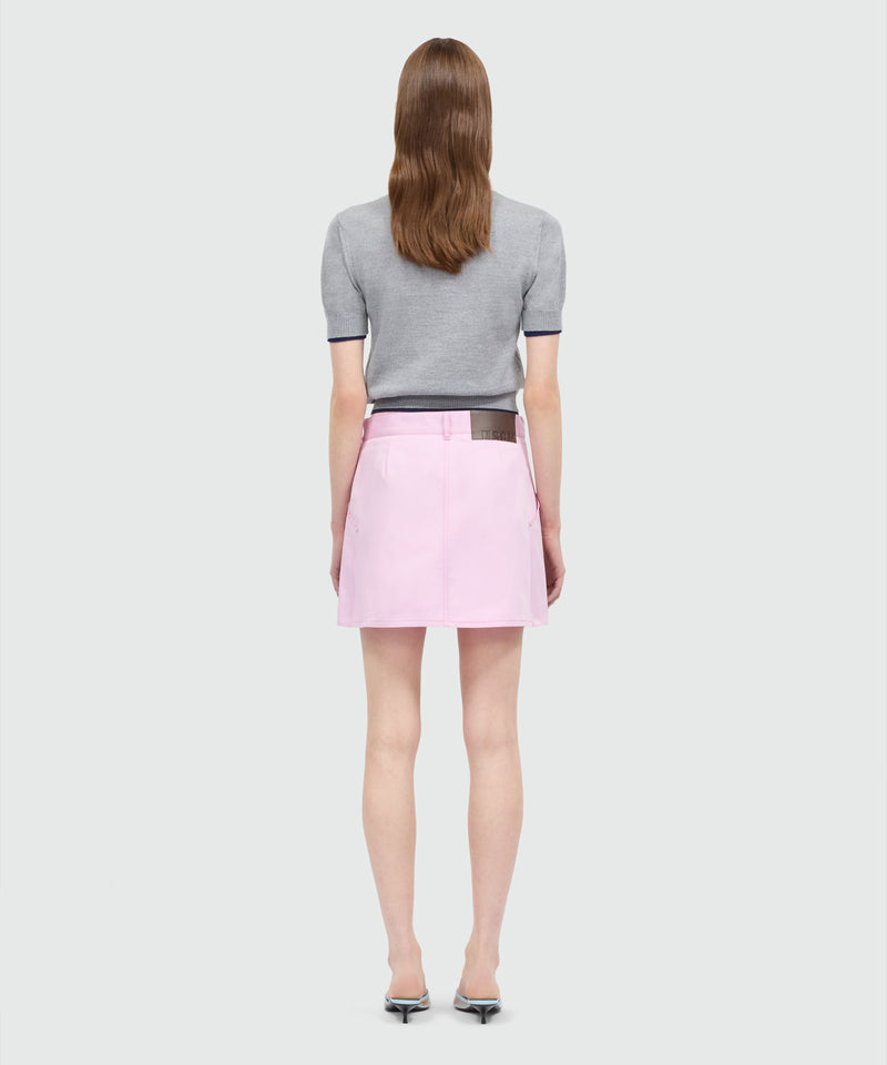 Pink cotton gabardine wrap miniskirt with metal buttons 12 Donna 