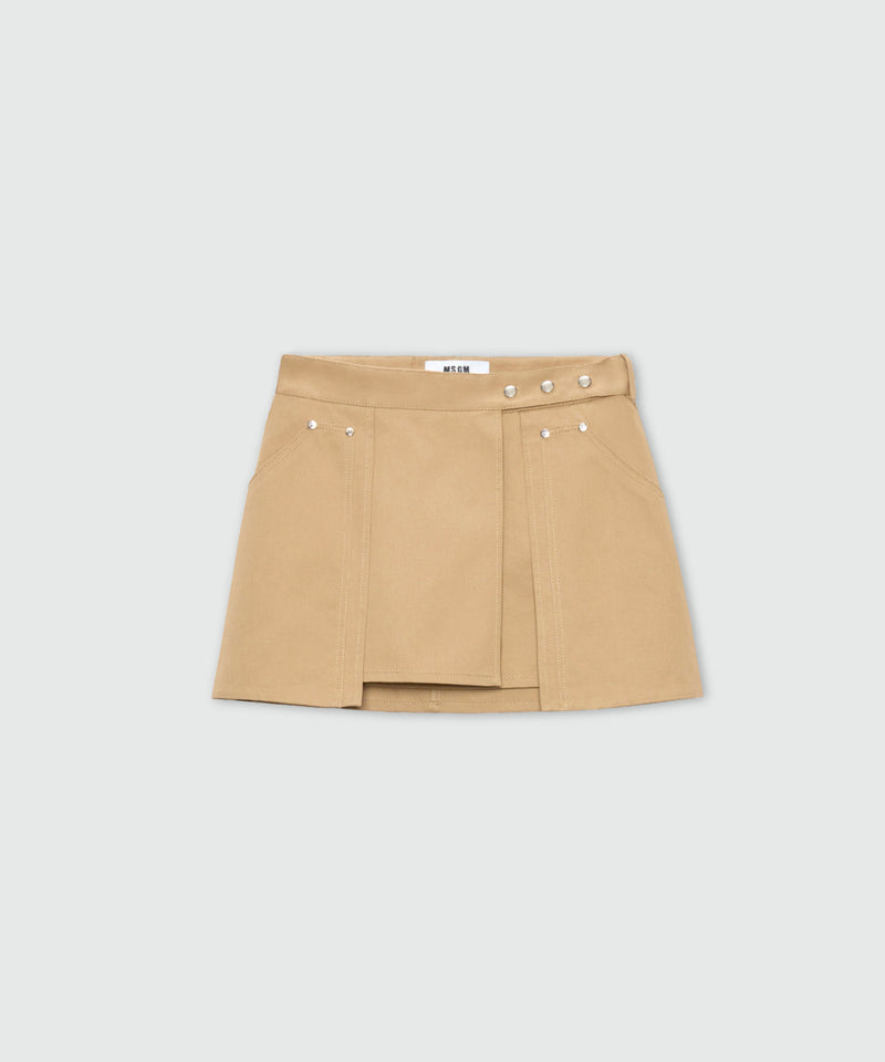 Pink cotton gabardine wrap miniskirt with metal buttons 24 Donna 