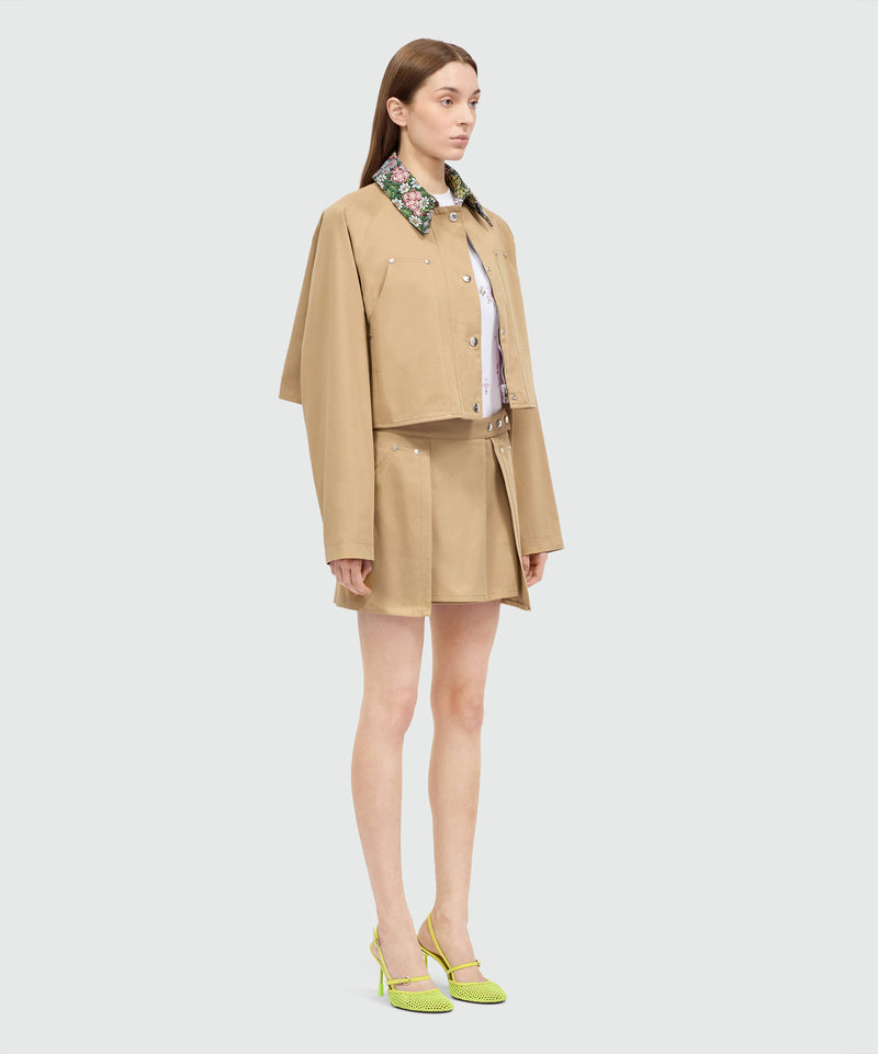 Pink cotton gabardine wrap miniskirt with metal buttons 24 Donna 